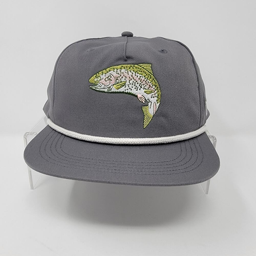 Duck Camp Trout Fishing Rope Hat Gray Snapback Embroidered Twill Grandpa Cap